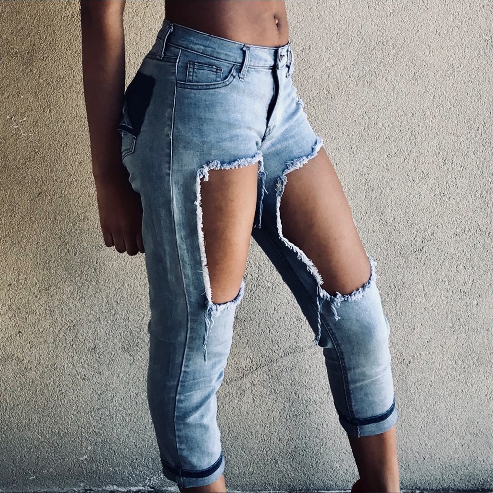Distressed Cutout Denim